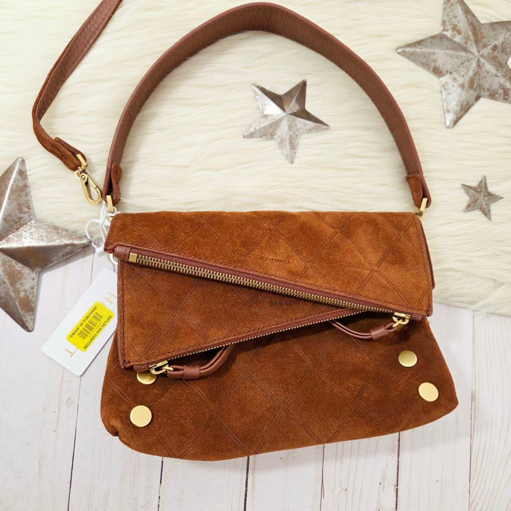 Hammitt Dillon convertible crossbody bag Chocolate Diamond Suede Antique Gold NW - Picture 4 of 10